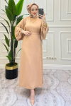 Meri Dubai Krep Elbise BEJ